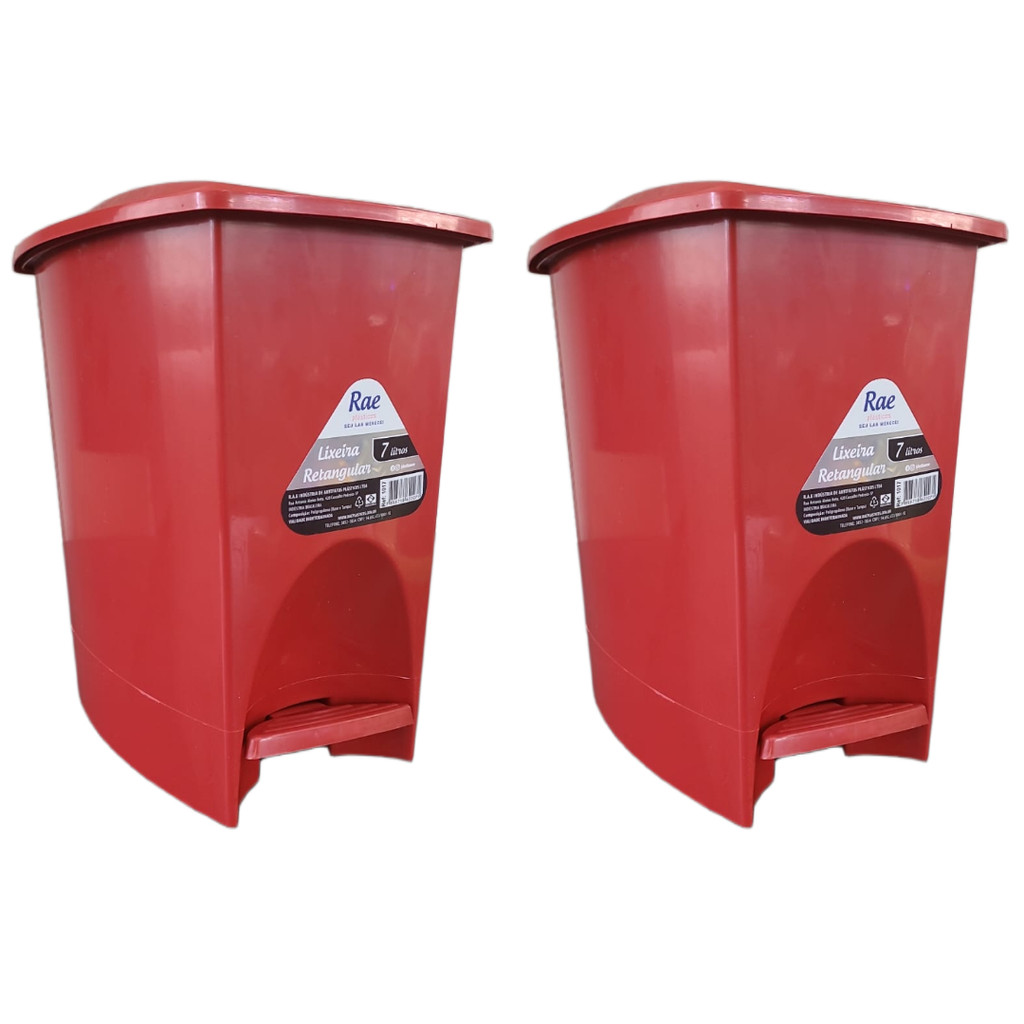 Kit2 Lixeira Plástica Retangular 7 Litros Vermelha com Pedal Alta Qualidade em Oferta na Shopee