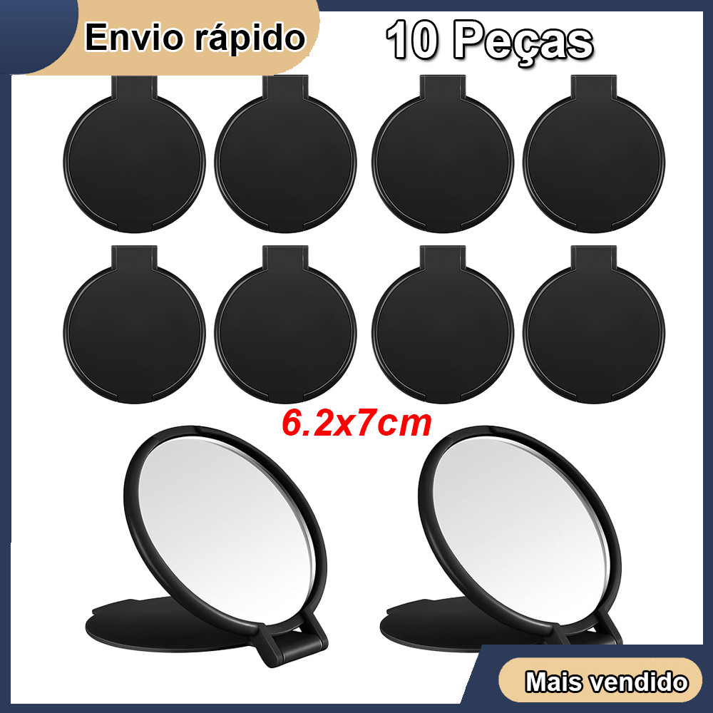 Kit 10 Unidades preto Espelho de Bolsa Espelhinho para Maquiagem Redondo 6.2x7cm em Oferta na Shopee