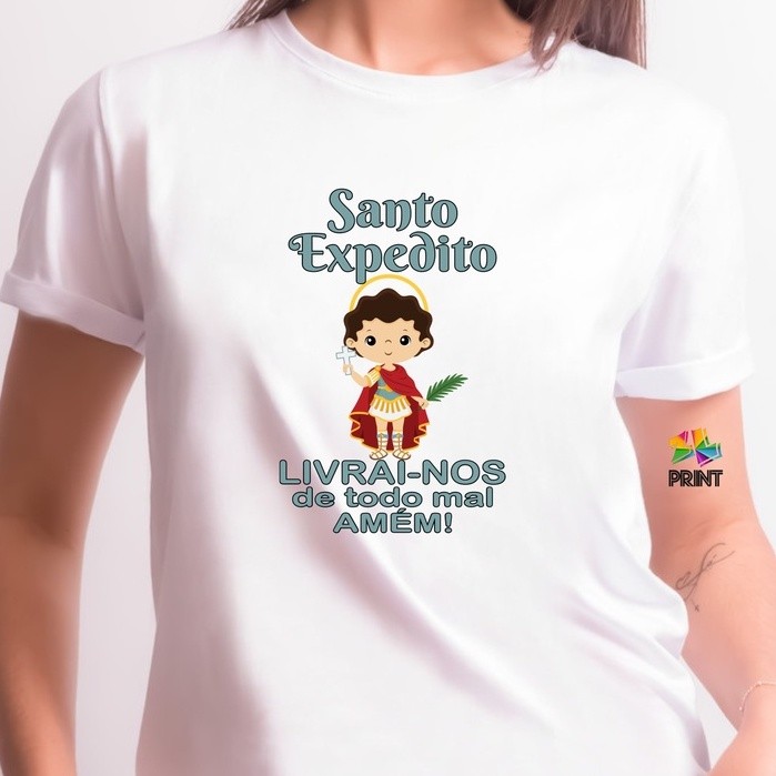 Camiseta SANTO EXPEDITO LIVRAI-NOS DE TODO MAL AMÉM -  Santo Católico Fé Religião ZLprint