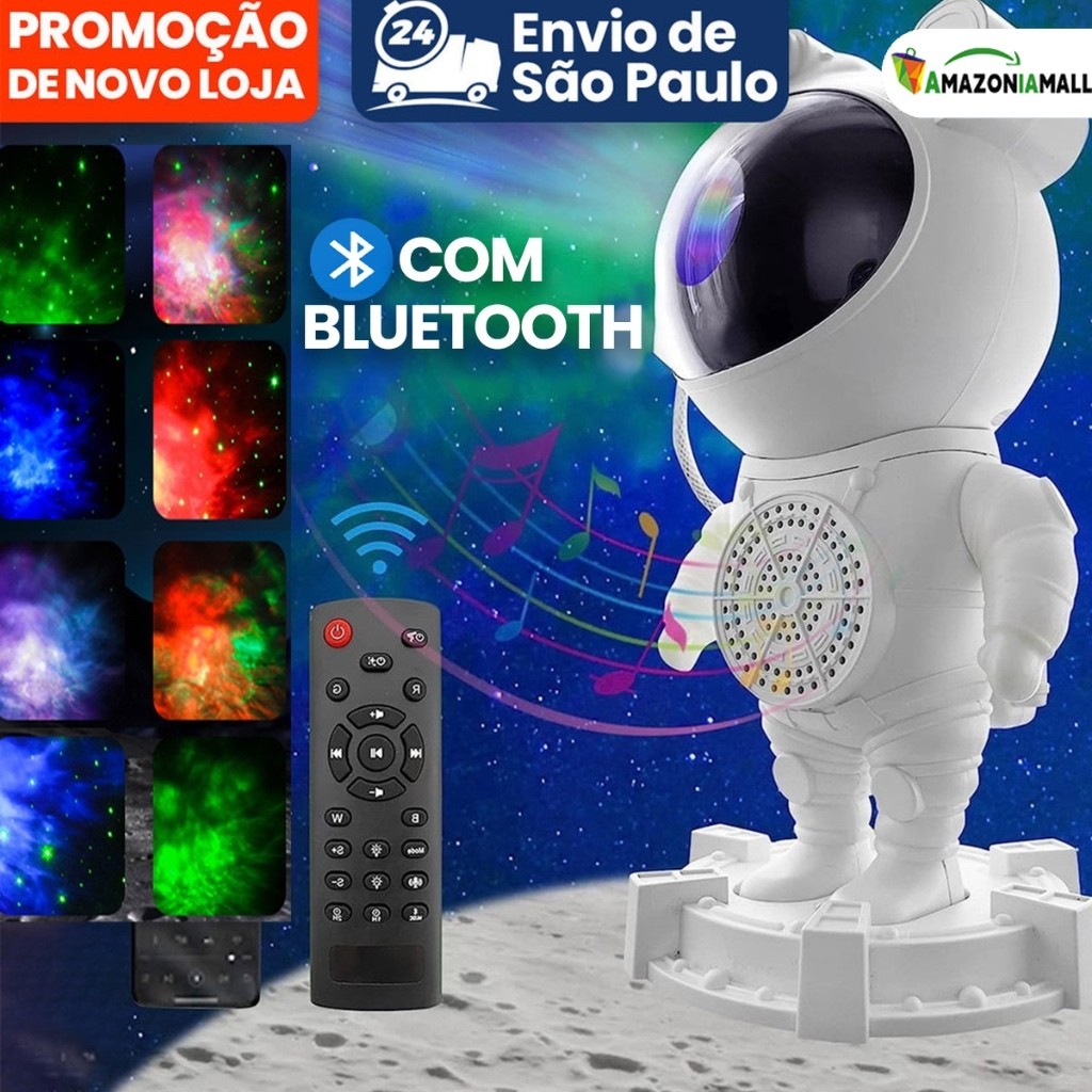 Luz das estrelas e projetor e lua astronauta e despertador Bluetooth