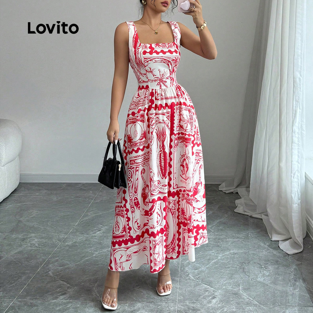 Detalhes do Lovito Vestido Boho Plissado Vestido Primavera/verão para Mulheres LBL31092