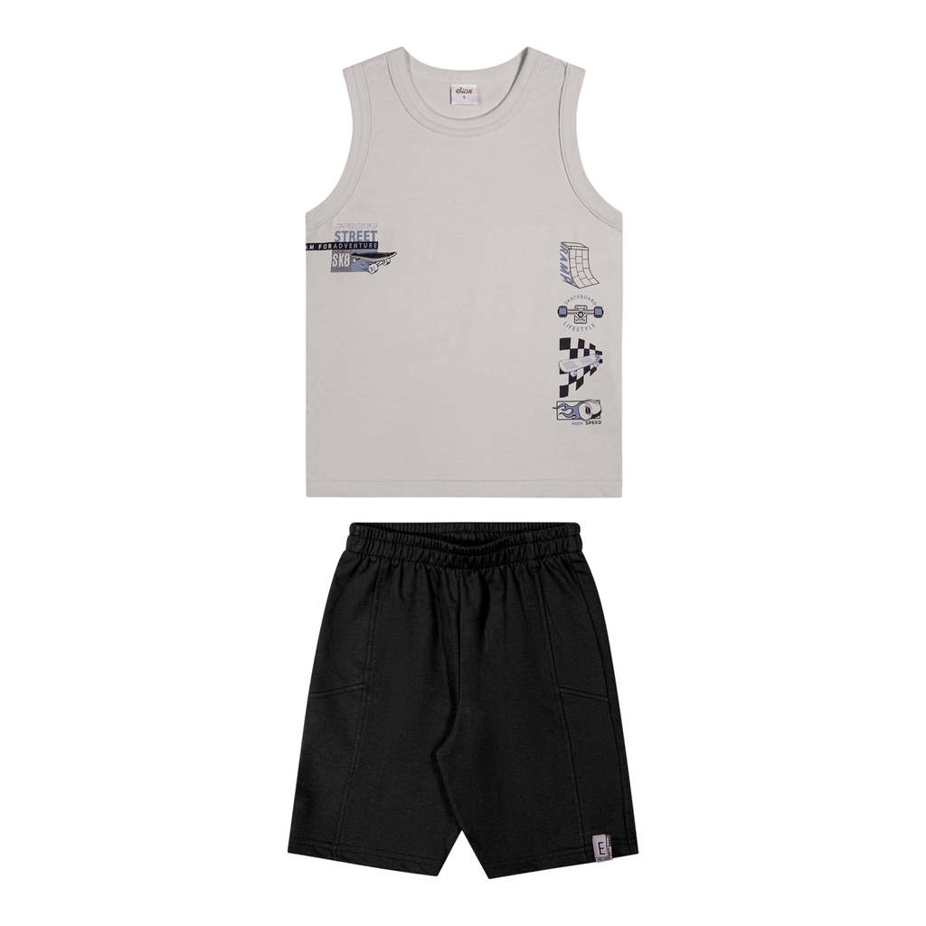 Detalhes do Conjunto Infantil Menino Regata Skate Elian Cinza