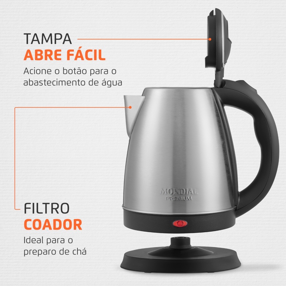 Detalhes do Chaleira elétrica 2 litros 1.200 watts Premium Inox - CE-06 - Mondial