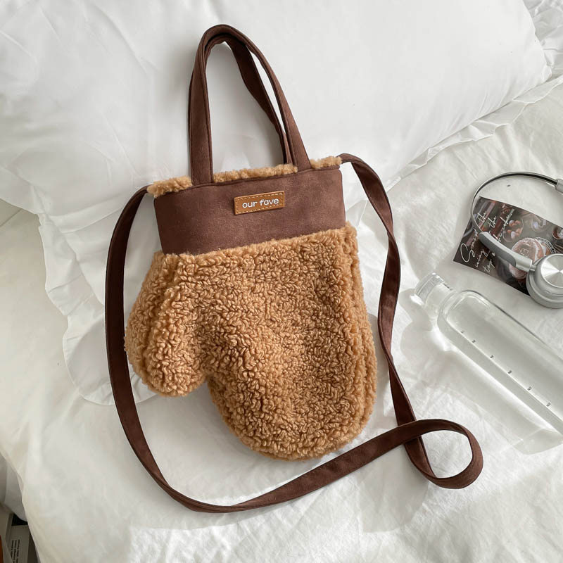 Saco de lã de cordeiro coreano feminino 2025 novo estilo na moda bonito camurça luva saco portátil Cross-body saco de pe