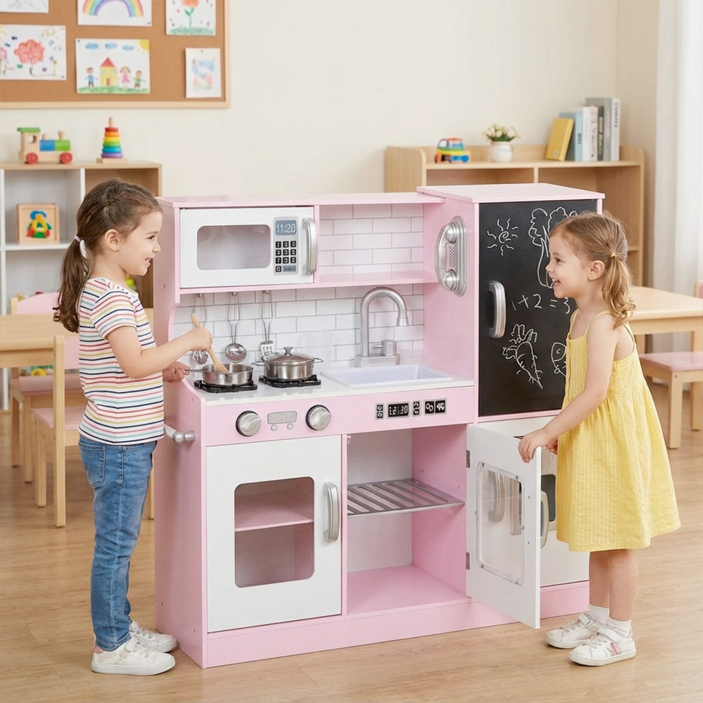 Imagem Kit Mini Cozinha Infantil Grande Completa Madeira MDF para Criança de 2 a 6 anos com fogao geladeira