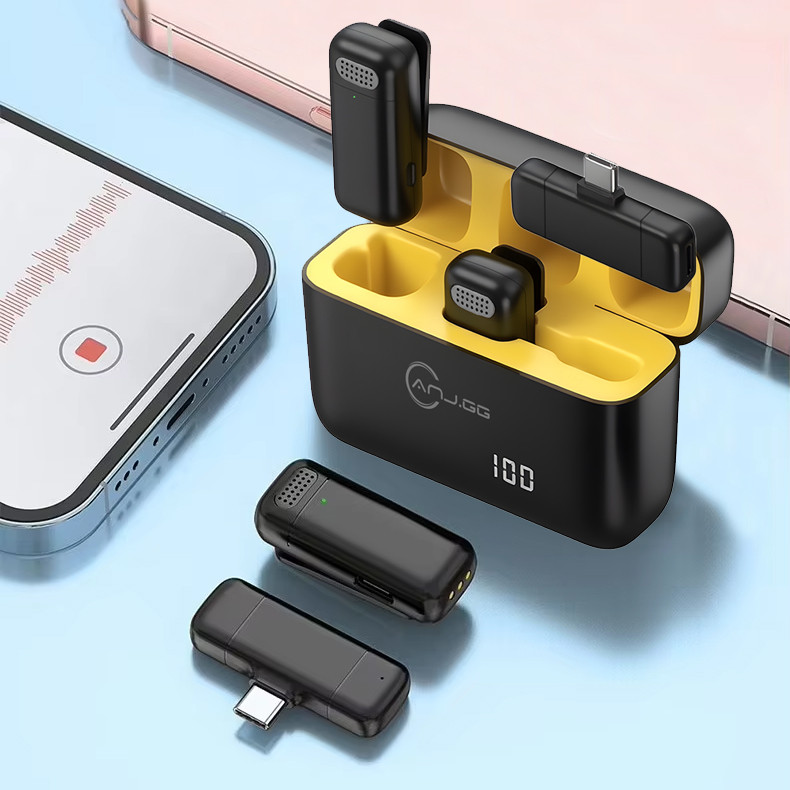 Microfone de Lapela Sem Fio Techo Pro Magnético Cancelamento de Ruído iPhone/Android Type-C Case Digital Vlog TikTok