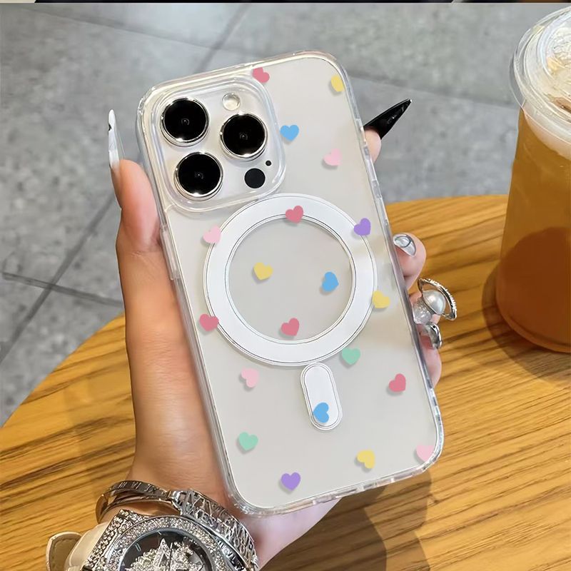 Capa de celular magnética adequada para iPhone 17 16 15 14 12 11 PRO MAX XS XR 8PLUS Corações coloridos