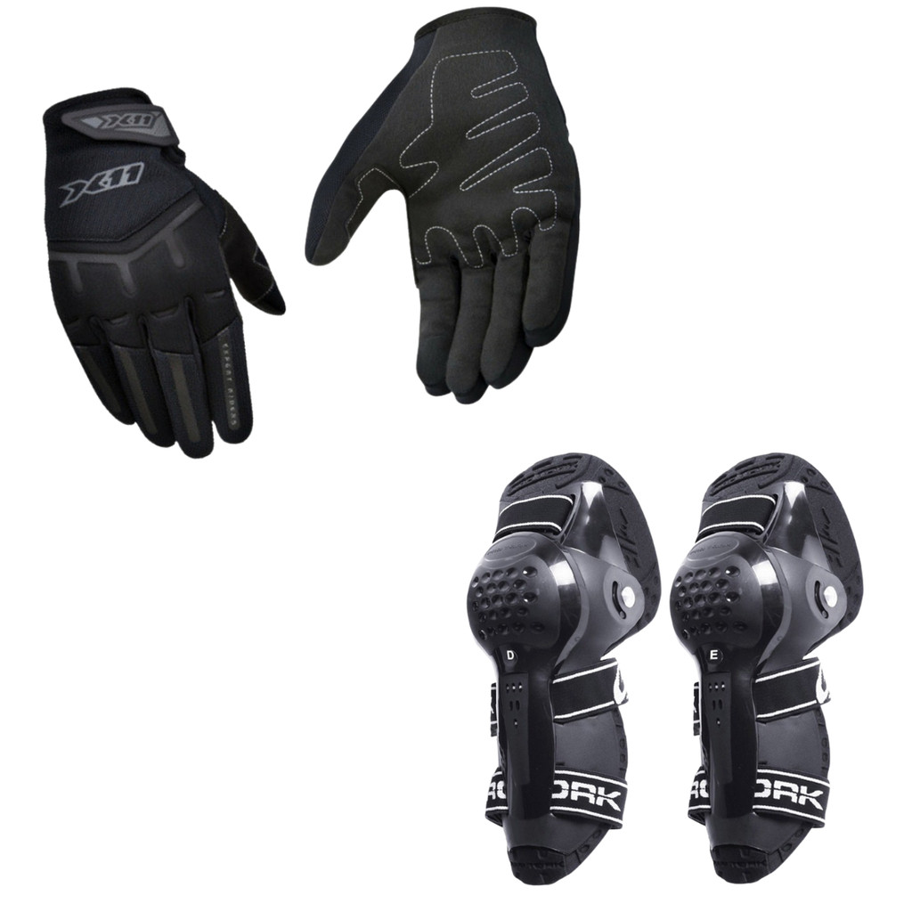 Kit Joelheira Articulada e Luva Fit X 11 Motocross Trilha Proteção