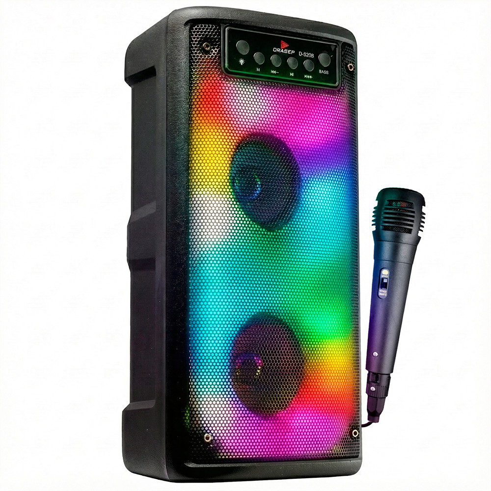 Caixa de Som Bluetooth LED RGB PartyBox Wireless Subwoofer Karaokê Com Microfone