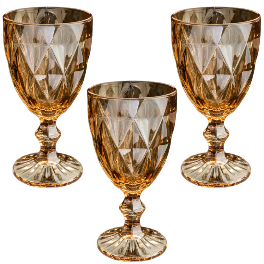 3 Taça De Vidro Diamante Dourada 340ml Sofisticação E Funcionalidade em Oferta na Shopee