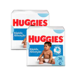 Kit 2 Fralda Huggies Rápida Absorção Tamanho G Pacote Mega 36 Unidades Descartáveis