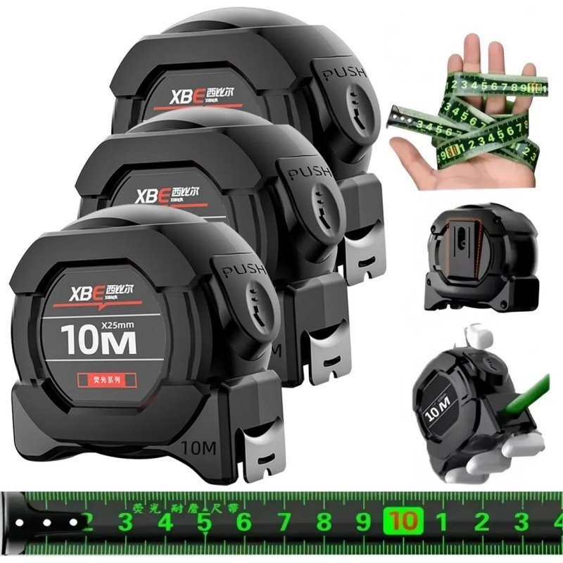 3pcs 10M Fita Métrica De Aço carbono De Alta Precisão trena Profissional Fluorescente Trava