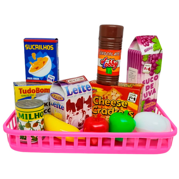 Cesta Mini Mercado Comidinhas Brinquedo Infantil 13 pcs Cestinha Pica Pau