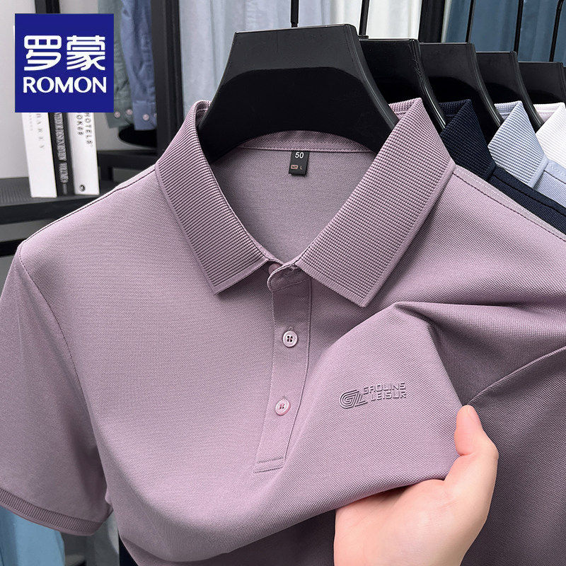 Lomon verão novo estilo de manga curta camiseta masculina de meia-idade Casual negócios lapela bordado pai usar camisa P
