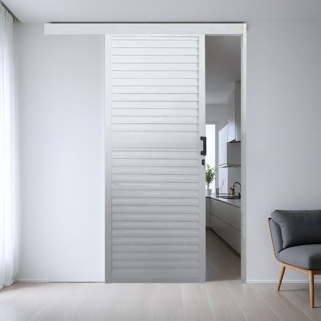 Porta de Alumínio de Correr Sobrepor 215x70cm Laminada Reversil Soft Plus MGM Abertura Esquerda Branco 215cm x 70cm