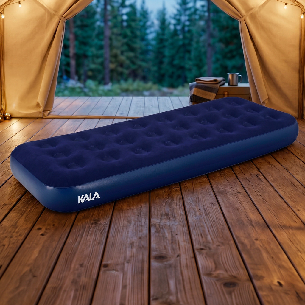 Colchão Inflável Solteiro Kala 191x73x22cm Camping Praia Pesca Superfície Aveludada Suporta 200kg
