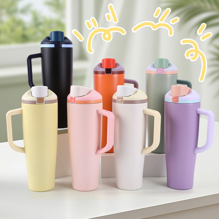40oz/1200ml Copo térmico de grande capacidade com alça, copo térmico portátil para carro.