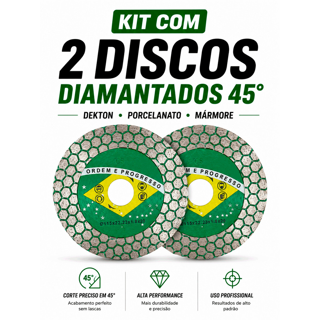 2 Disco Corte Diamantado Meia Esquadria 45 Graus Chanfro