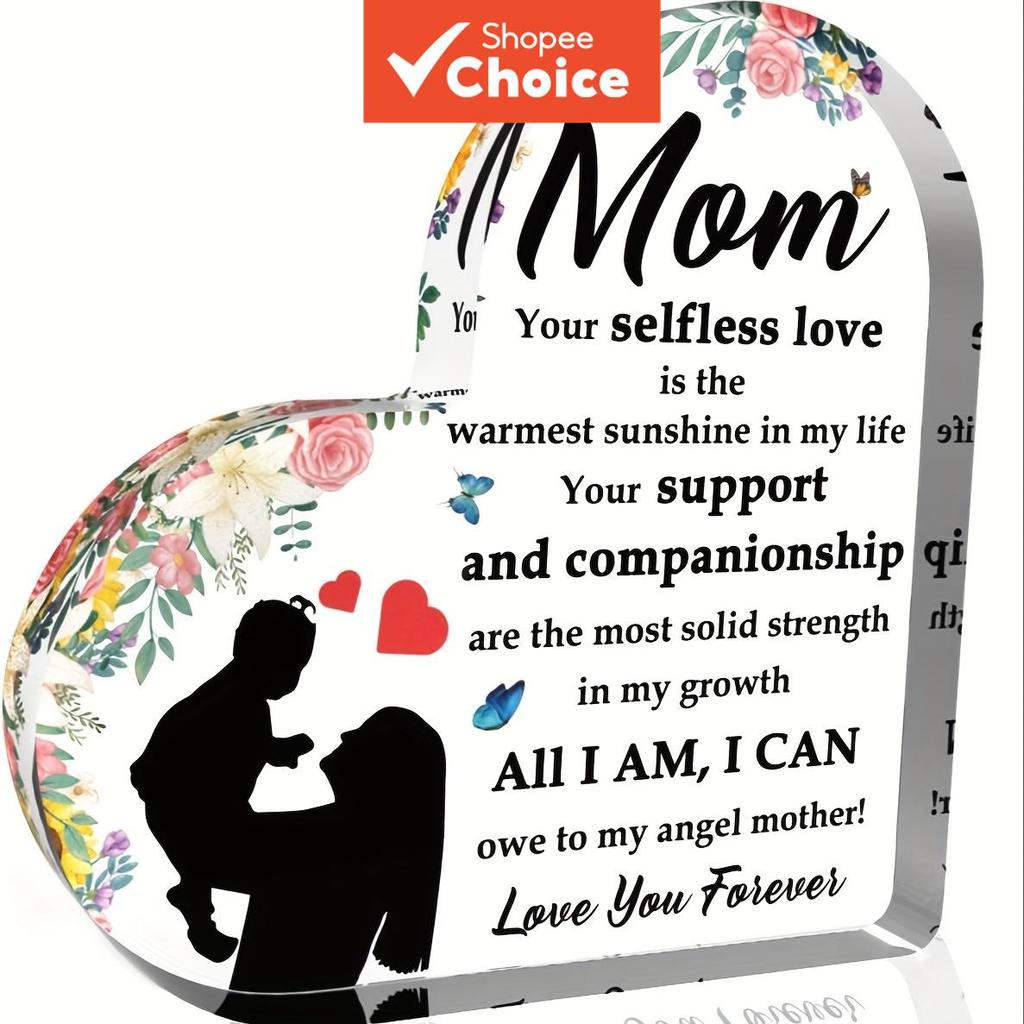 Mãe Acrílico Coração Placa Autoless Amor Silhueta Floral Presente Do Dia Das Mães Para A Da Filha Filho Decoração De Mes