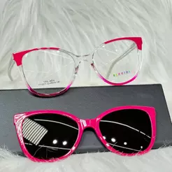 Armação Clip On 2 em 1 Infantil Menina Acetato Nylon Quadrado Redondo Tamanho P OM12011