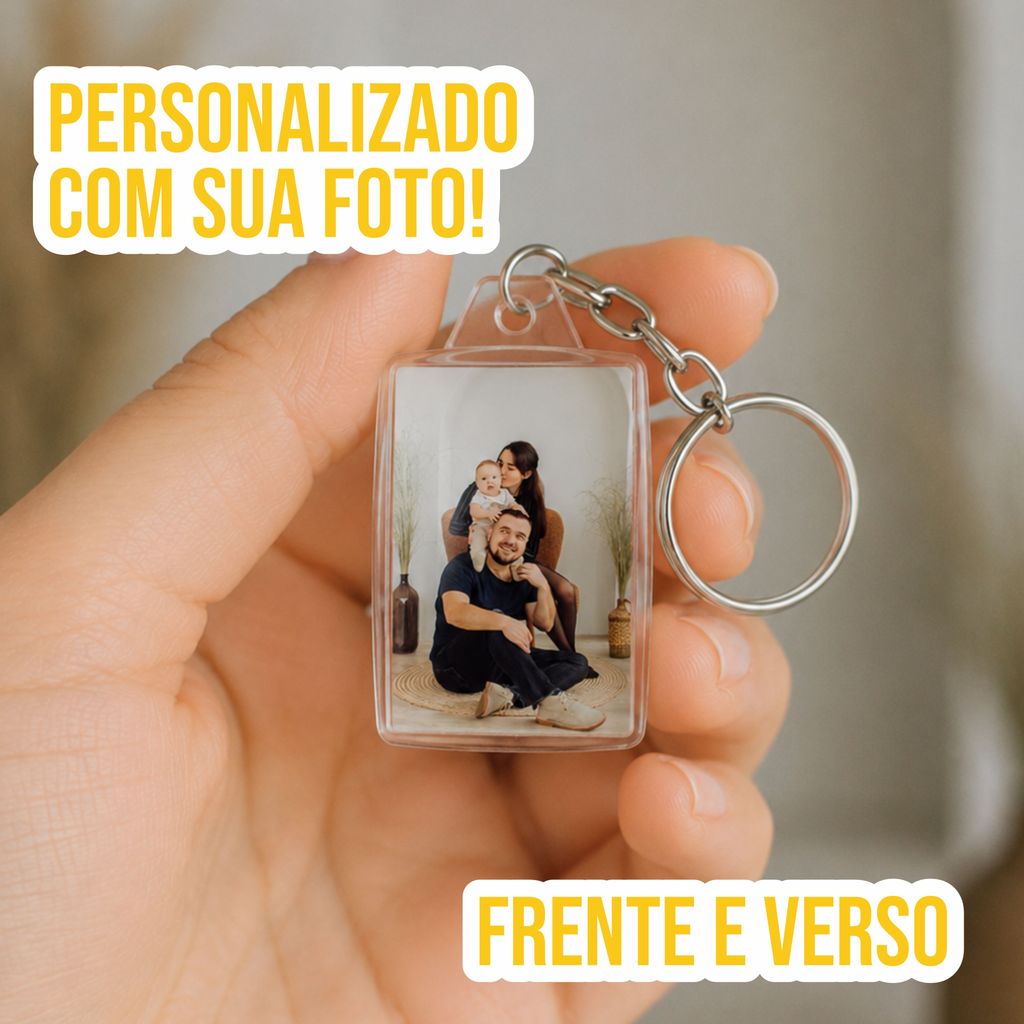 Chaveiro Personalizado com Sua Foto Frente e Verso Frase Desenho Música Data Calendário 