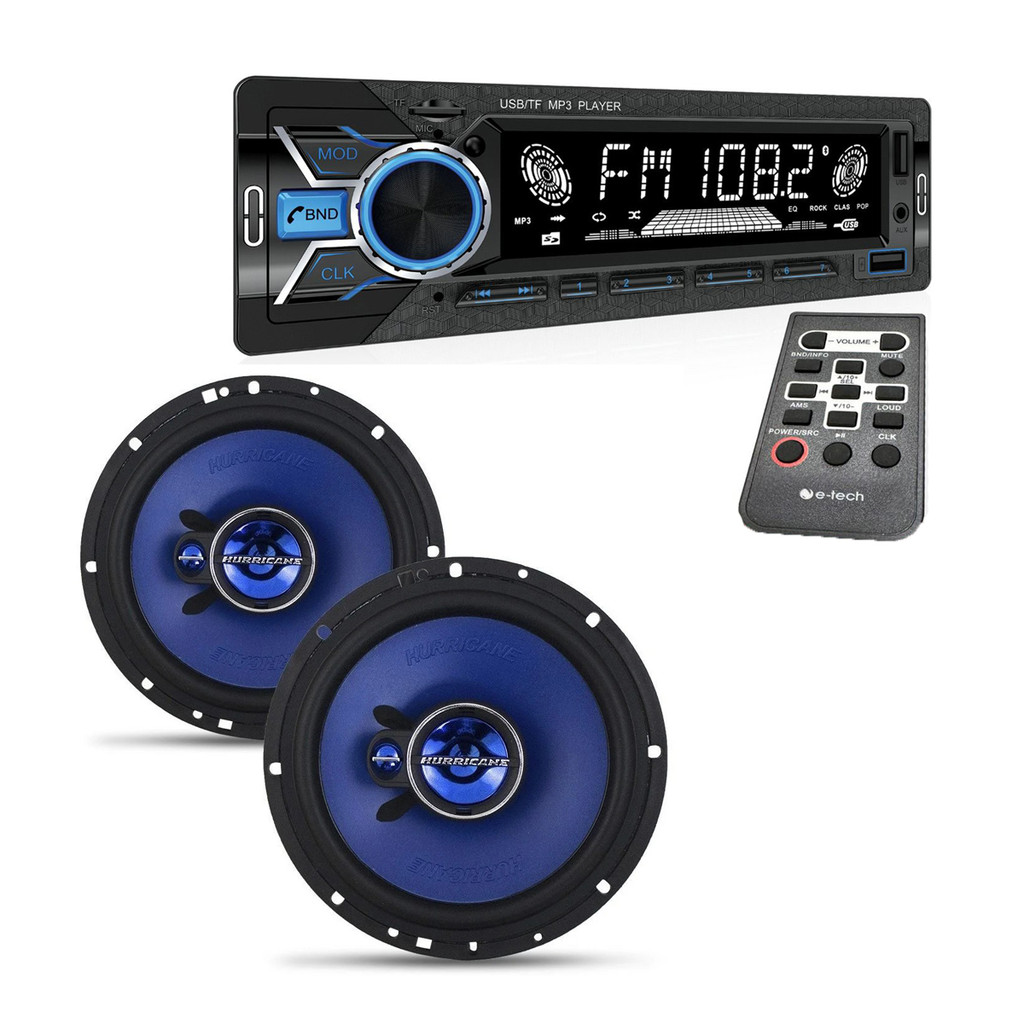 Kit mp3 Som Automotivo Bluetooth + Alto Falante 6 hurricane em Oferta na Shopee