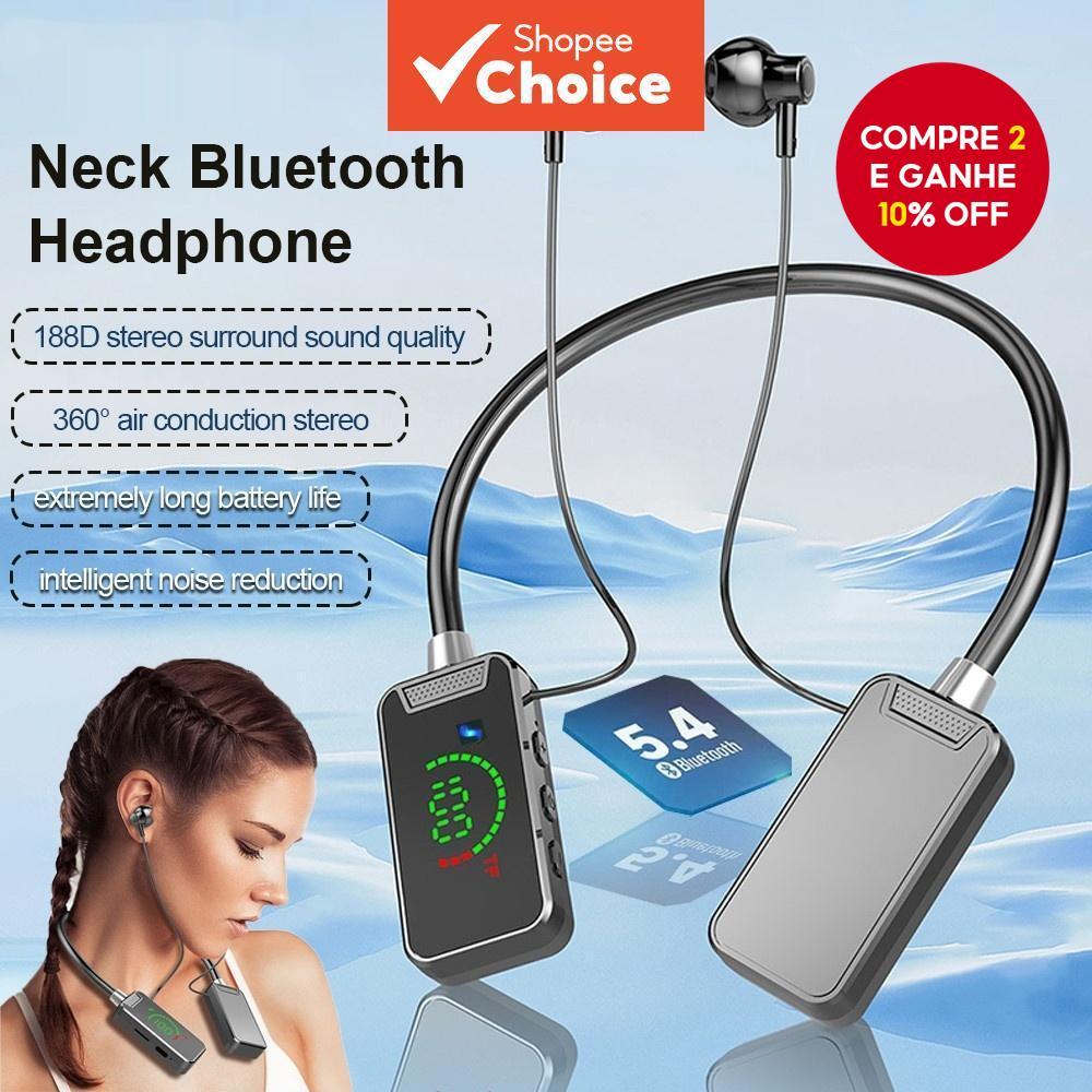  Fones de ouvido Bluetooth com faixa de pescoço e display de energia, cancelamento de ruído e longa duração de bateria em Oferta na Shopee