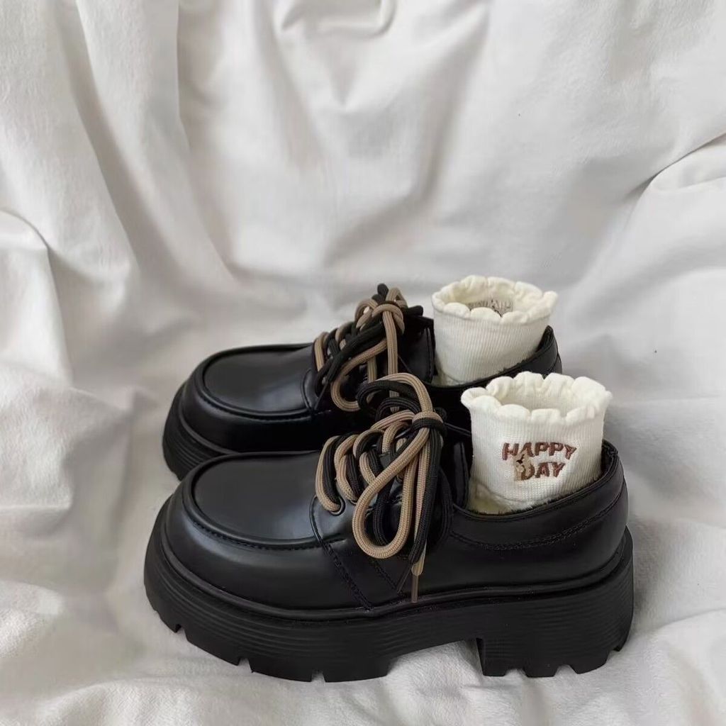 34-42 preto de sola grossa All-Match pequenos sapatos de couro Retro estilo britânico japonês jk único sapatos 8ZZE