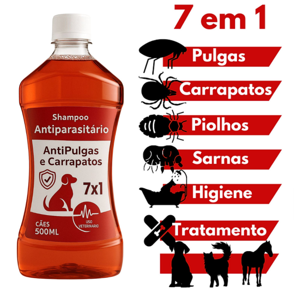 Shampoo para Cachorro Anti Pulgas Carrapatos - 7 em 1 Pet Cães 500ml em Oferta na Shopee