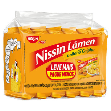 Macarrão Instantâneo Galinha Caipira Nissin Lámen com 6 unidades de 85g