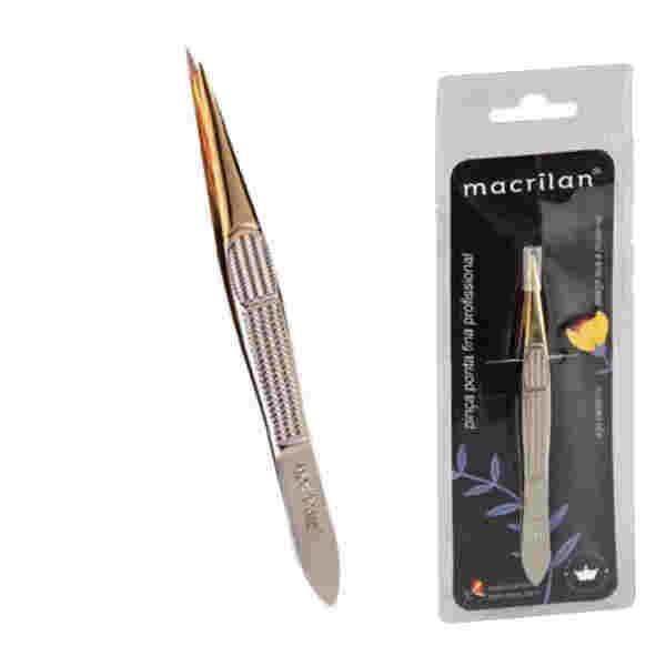 Pinça Profissional Macrilan – Ponta Fina para Sobrancelha | Designer, Depilação e Acabamento
