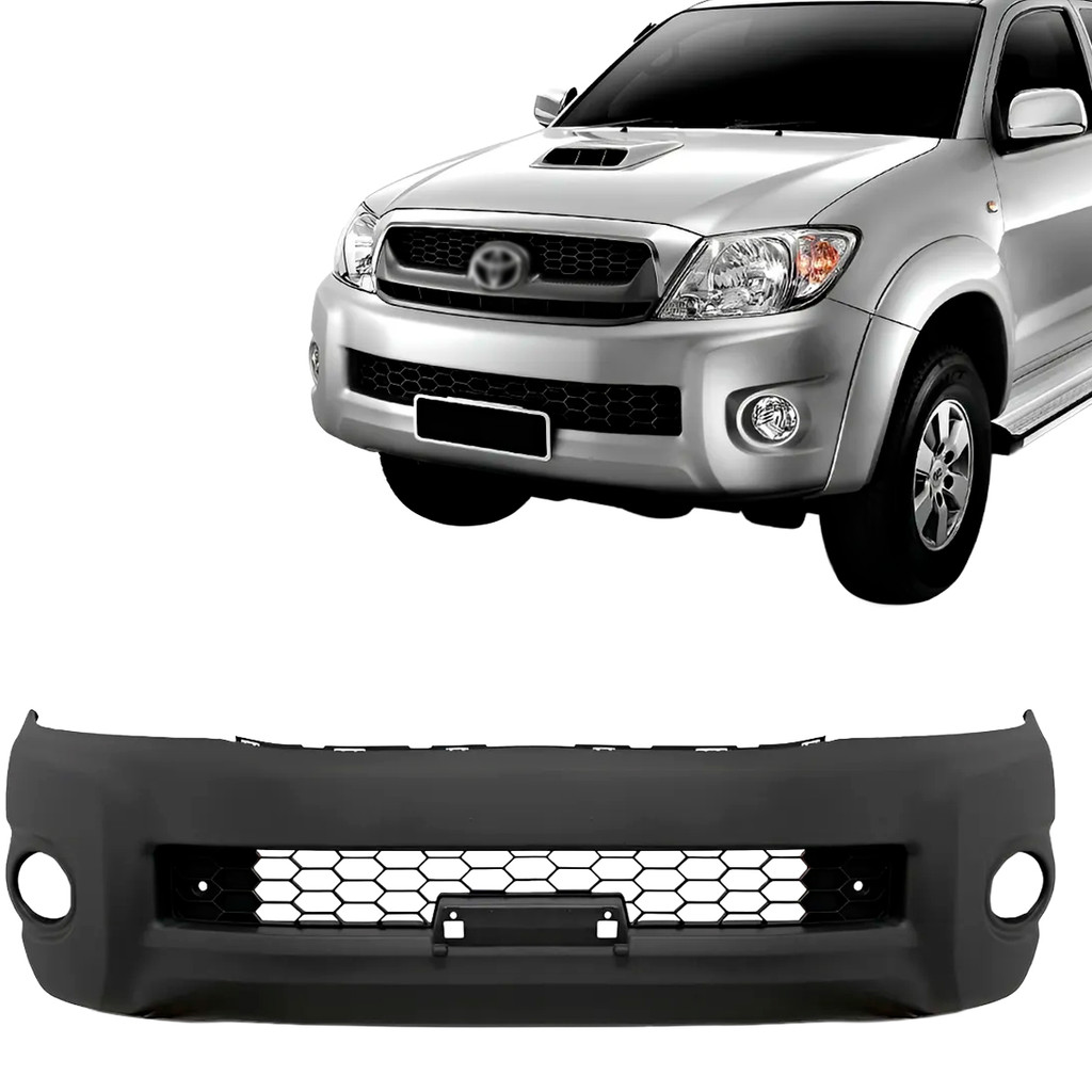 Parachoque Dianteiro Hilux 2009 2010 2011 Com Grade Furo Milha Moldura Preto Texturizado