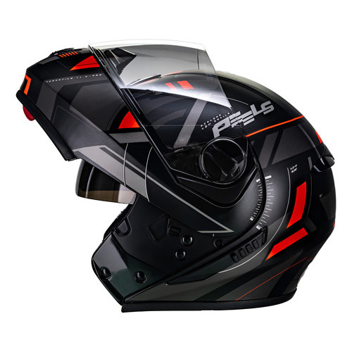 Capacete Moto Escamoteável U-rb2 Peels Articulado Robocop Preto-fosco/Vermelho Dynamic 62