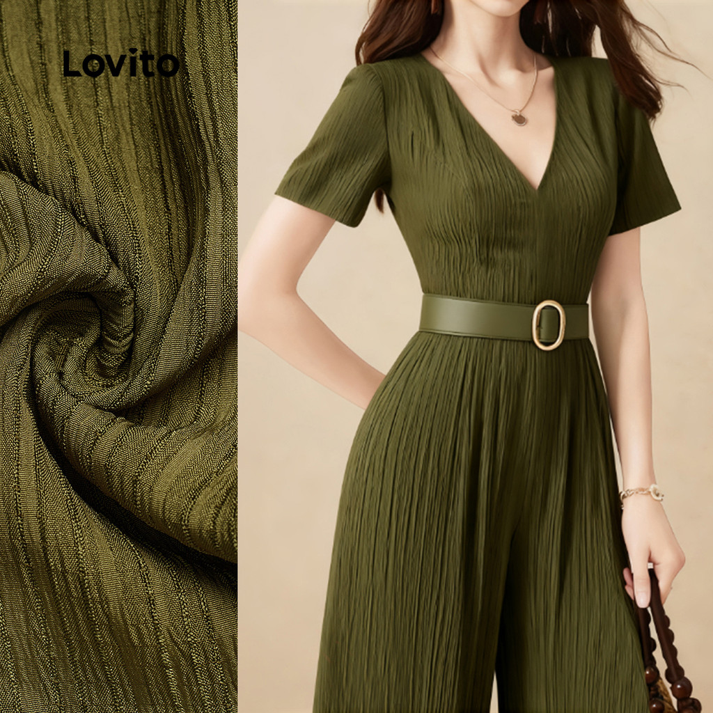 Lovito Macacão Casual Com Zíper Ideal Para Primavera/verão Na Cor Verde L165AD898 em Oferta na Shopee