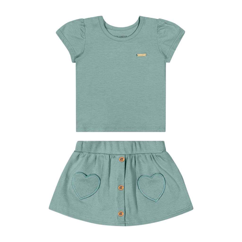 Detalhes do Conjunto Bebê Menina Curto Coração Colorittá Verde