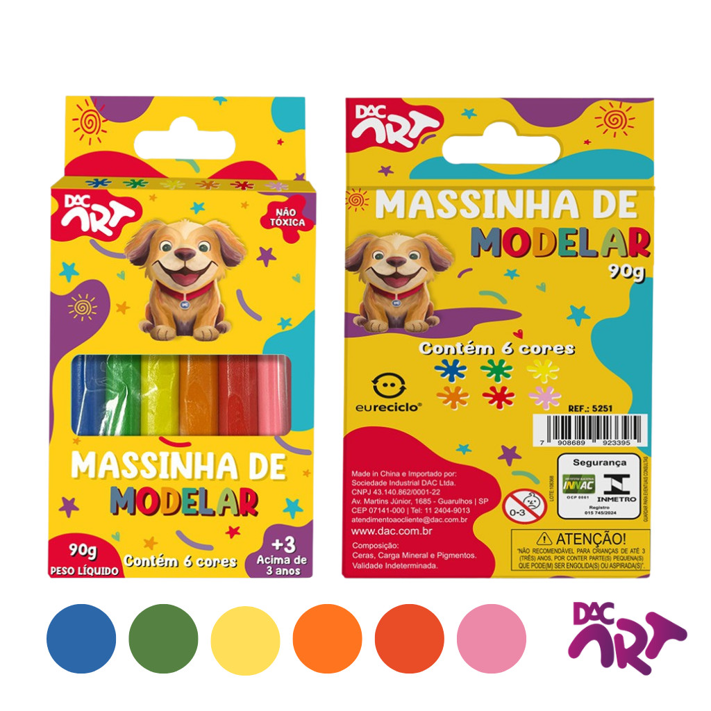 Massinha de Modelar 6 Cores - DAC ART - BLISTER