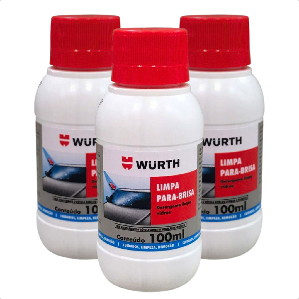3 Limpa Para Brisas e Viseiras 100ml Wurth Limpa Vidros Concentrado Box de Vidro Vitrines