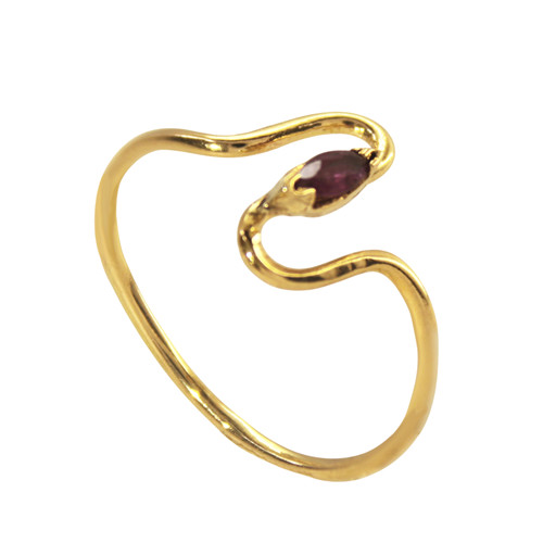 Anel Navete de Rubilita em Ouro 18k Maciço Fino 1mm Delicado