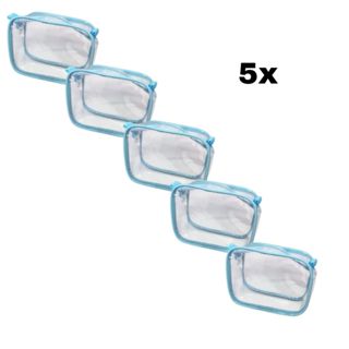 Kit com 5 Mini necessaire transparente e azul 15x12 em Oferta na Shopee