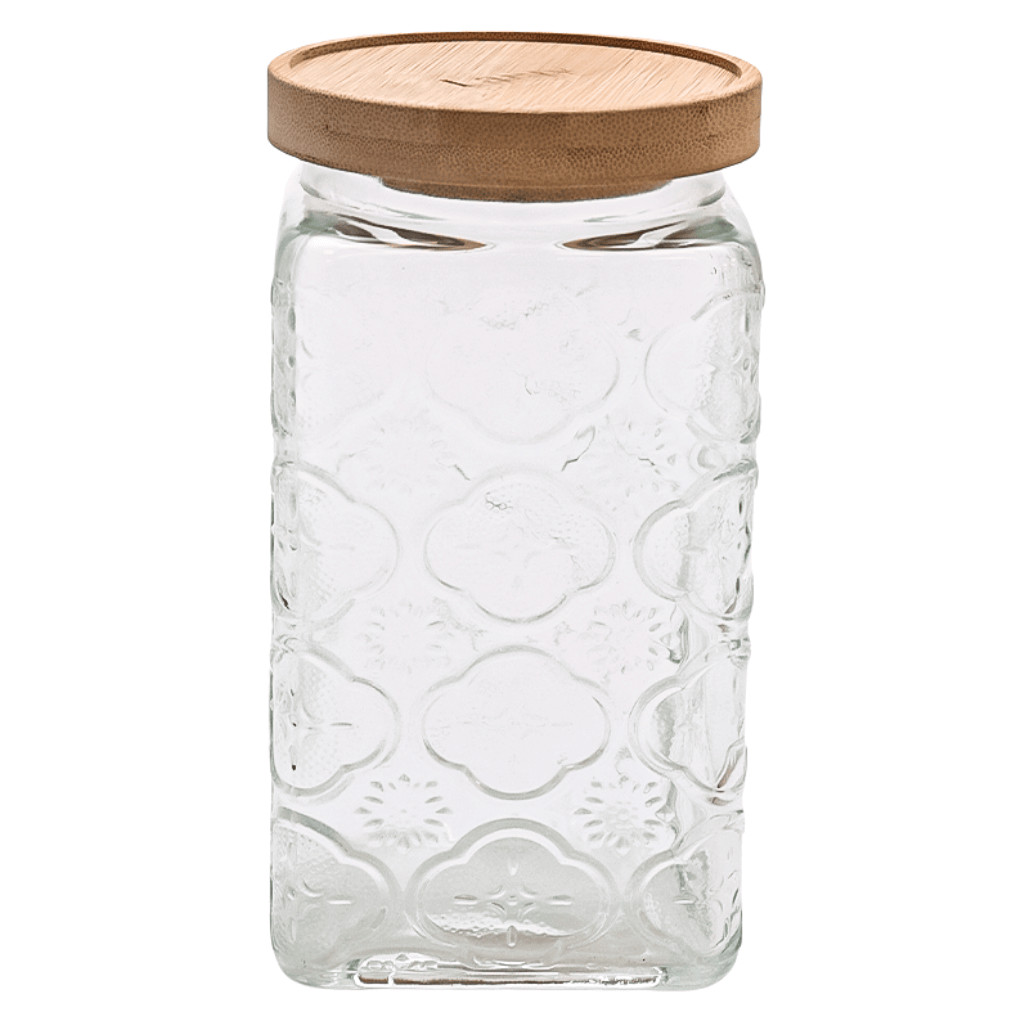 Pote de Vidro Hermético Flores Quadrado Transparente 1100ml Mantimentos Grãos Decoração Cozinha