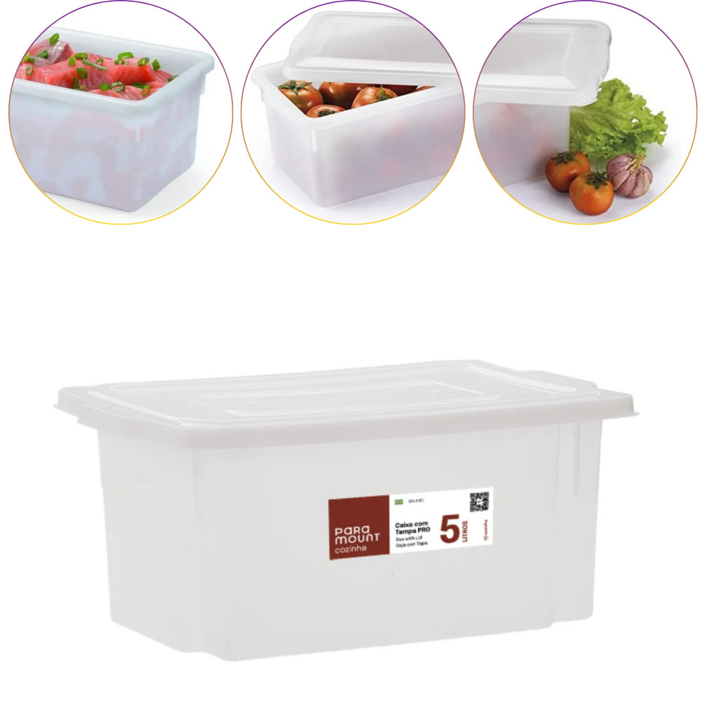 Caixa Multiuso 5L com Tampa Paramount Pro Geladeira Freezer Açougue Empilhável Ref. 537