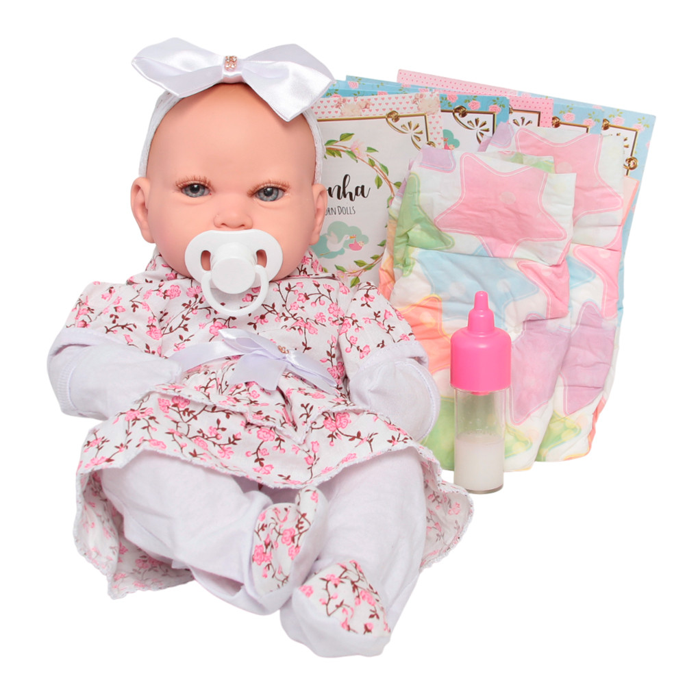 Bebê Reborn Boneca Larinha Realista 43cm Vestido Florido
