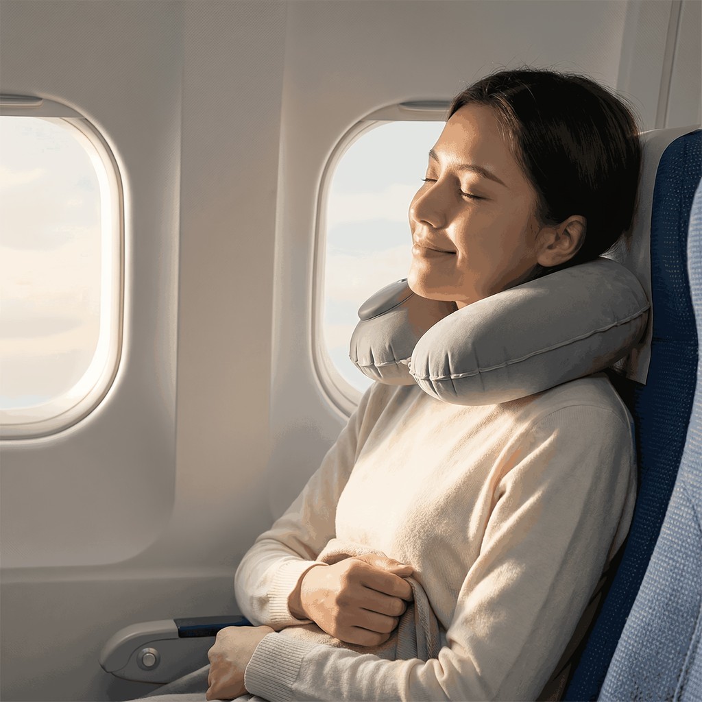 Travesseiro De Viagem Inflável Protetor Coluna Cervical Automático Portátil Dobrável Em Forma De U Imprensa Nap