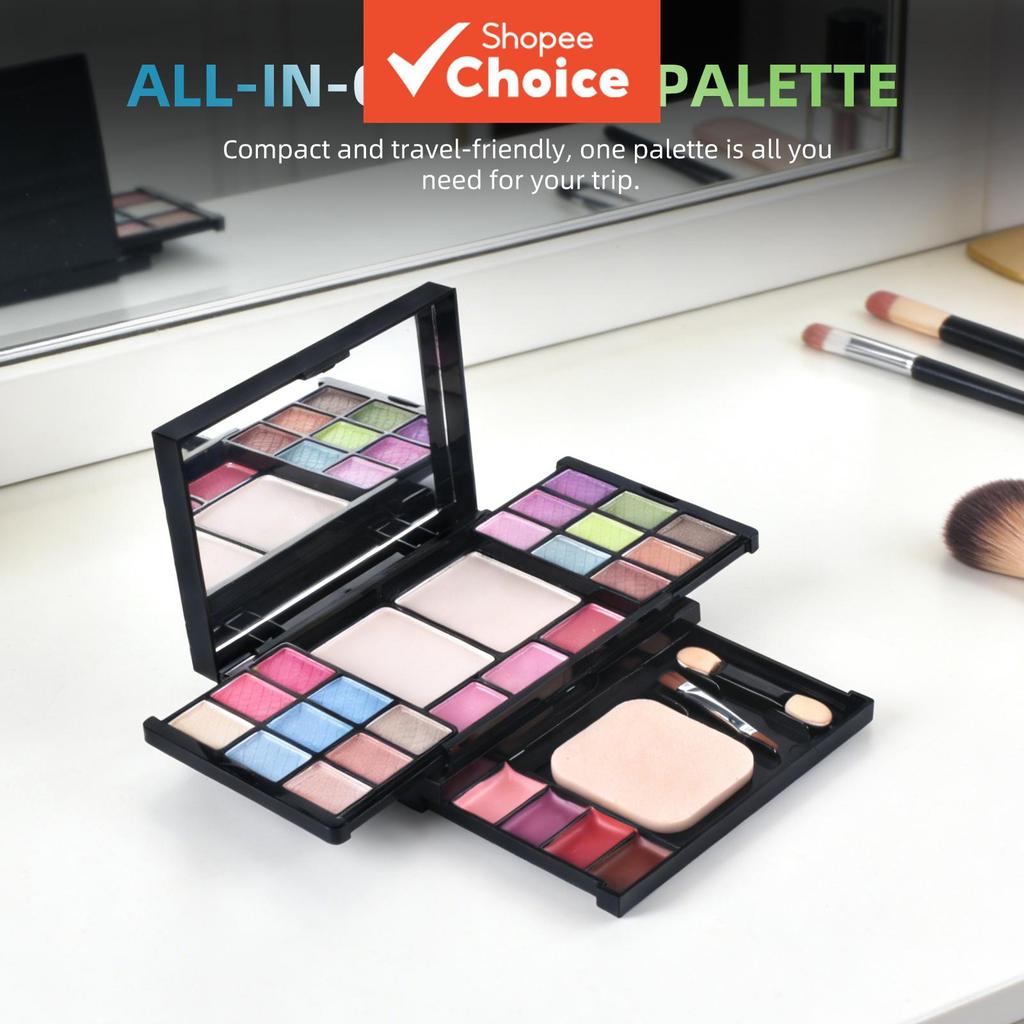 Caixa de Maquiagem Multifuncional, Paleta de 27 Cores de Sombra, Conjunto de Batom Nude à Prova d'Água, Blush em Pó com