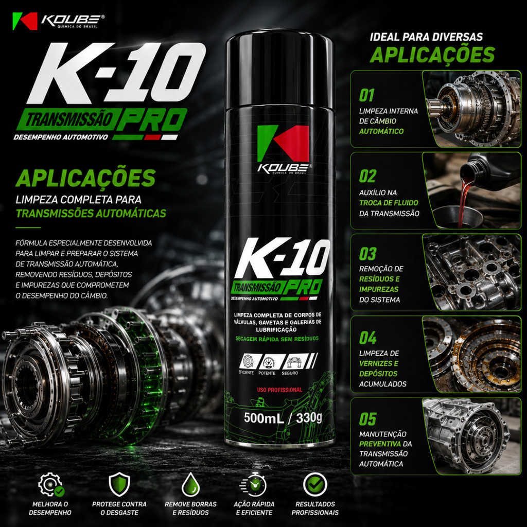 Limpador De Câmbio Automático K-10 Pro Koube 500ml Limpeza Profissional de Transmissão Automática