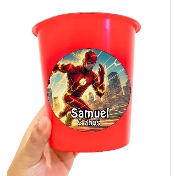 10 Balde/ baldinho de pipoca de 1L personalizado do Flash, para lembrancinha