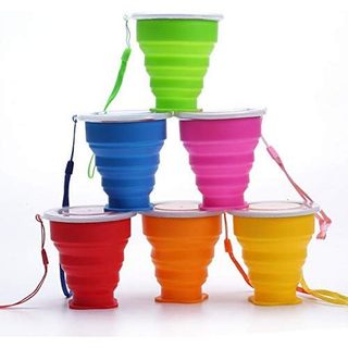 Copo De Água Dobrável De Silicone Para Viagem , De 6 Pacotes Com Tampa , Conjunto De Expansível , Caneca Reutilizável Ca
