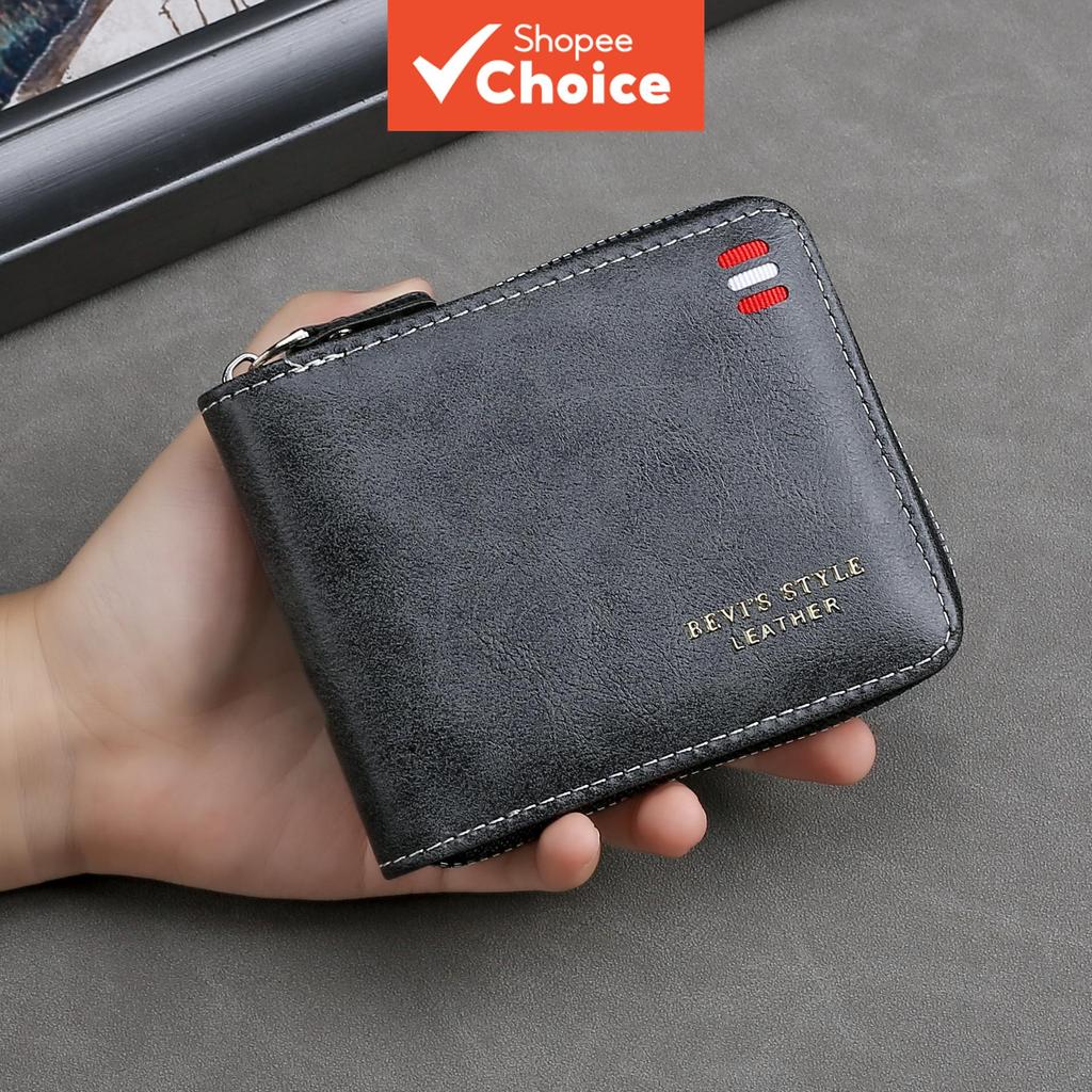 Carteira Masculina Vintage Curta - Porta-moedas Tripla com Zíper, Carteira de Dinheiro Casual com Corrente de Cintura,