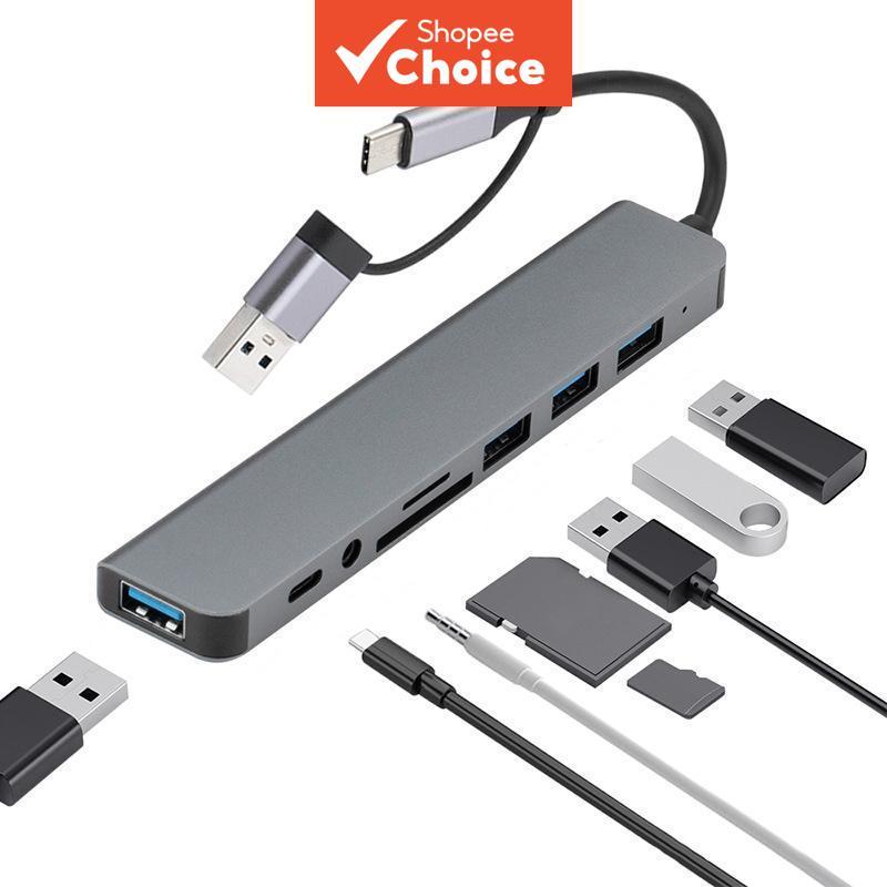 HUB USB 8 Em 1 De Cabeça Dupla Tipo C Para Leitor De Cartão TF SD Interface De Áudio De 3.5 Mm De Alta Velocidade Laptop