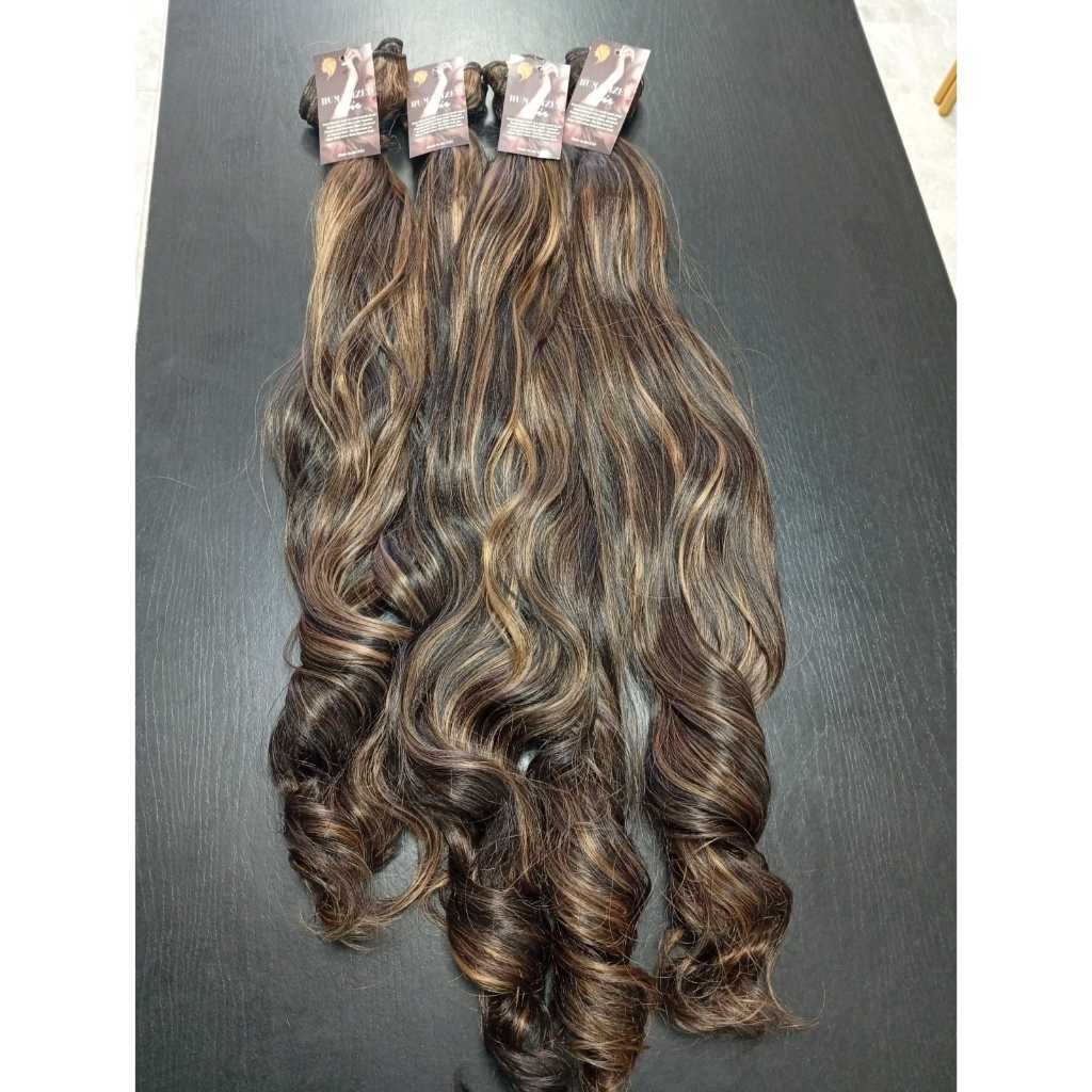 Aplique de Cabelo na Tela Mega Hair Natural Fibra Russa Ondulado Morena Iluminada 50cm Premium Bella Hair